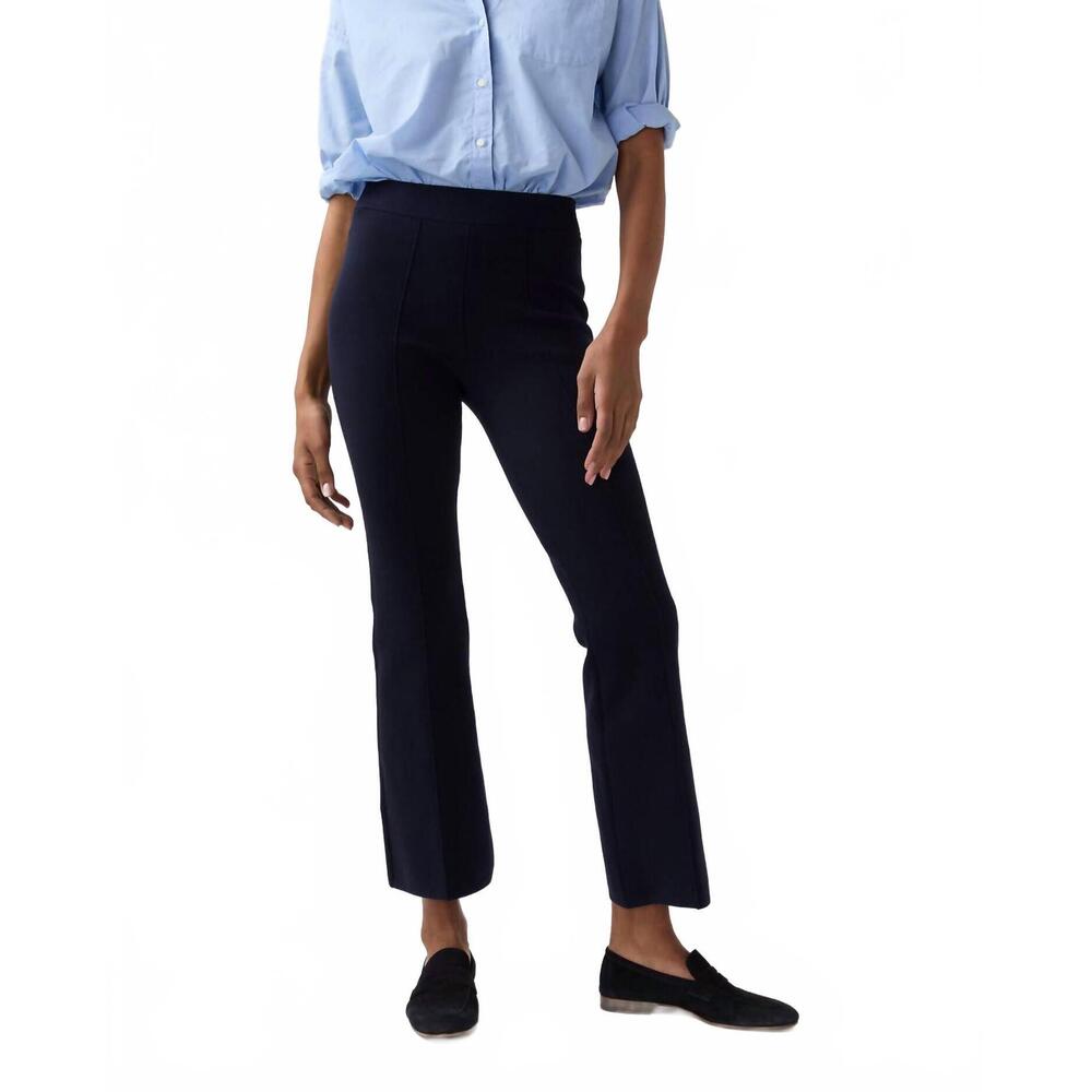 NEW ANN MASHBURN lara knit flare cropped pant in navy supima cotton